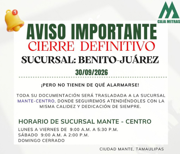 Cierre Definitivo Sucursal Benito-Juárez